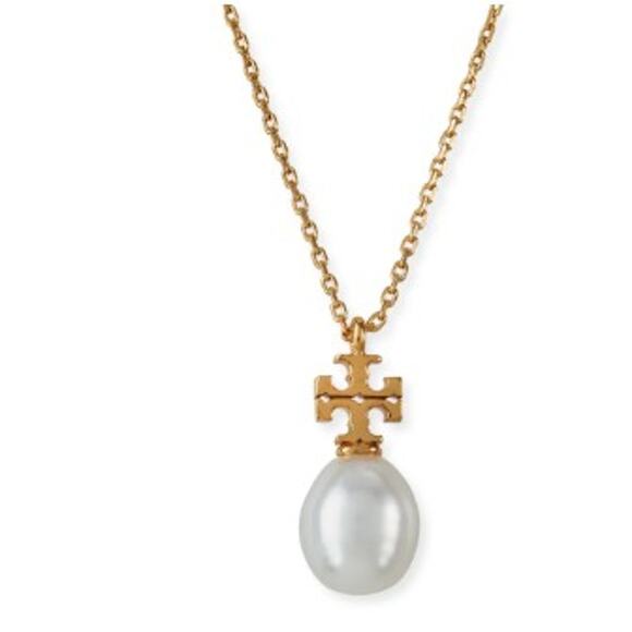 NEW Tory Burch Kira Pearl Pendant Necklace Gold T Logo Gift Classic Feminine - Picture 1 of 7